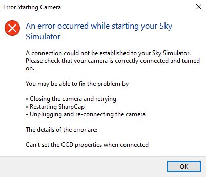 Error connecting to &quot;Sky Simulator&quot; camera