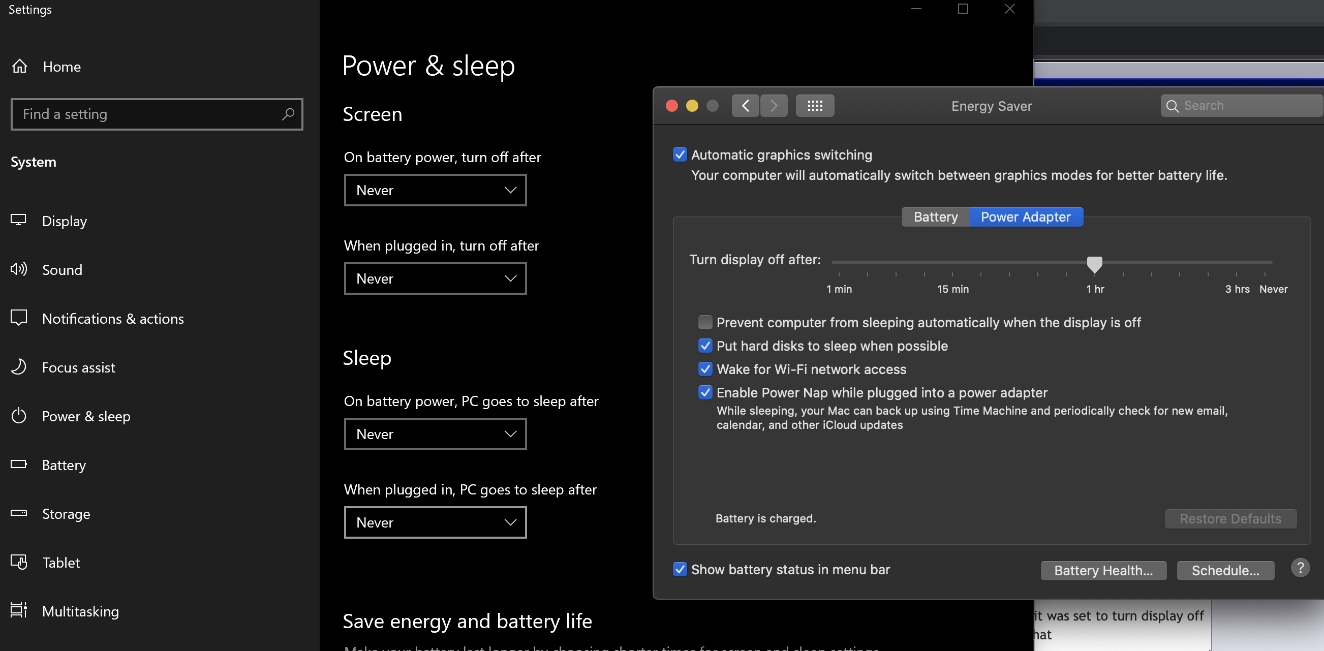 Windows and Mac Sleep settings