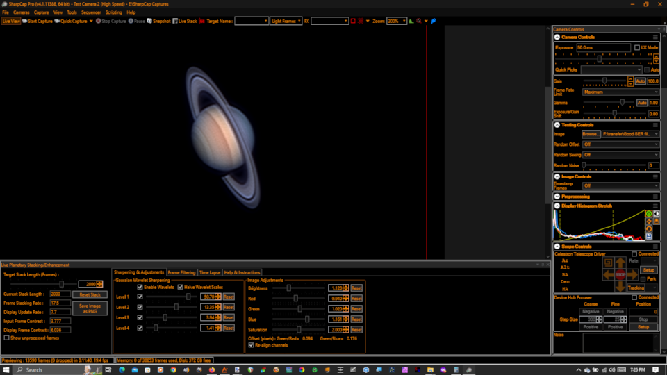 Saturn live stacked in SharpCap 4.1