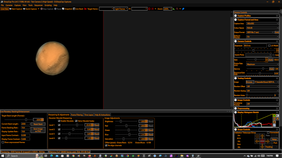 Mars live stacked in SharpCap 4.1