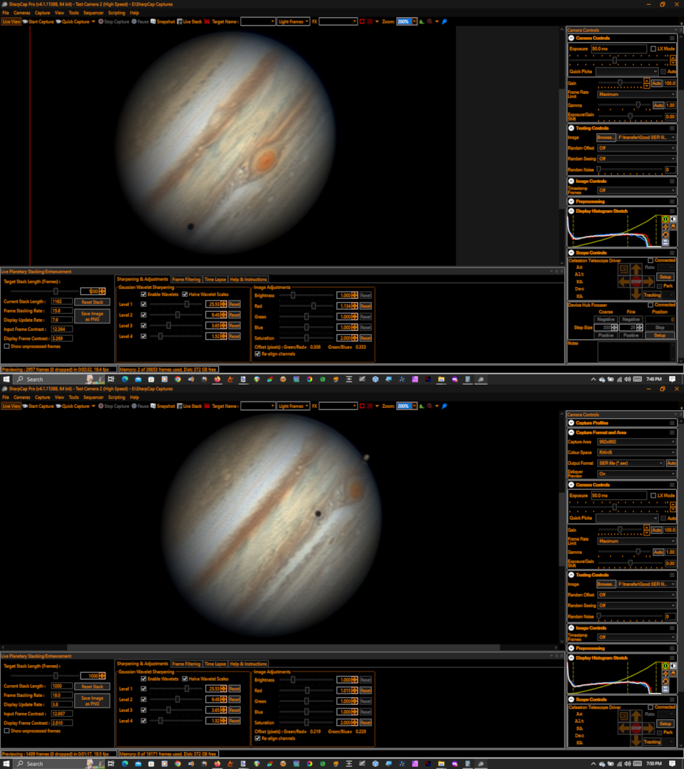 Jupiter live stacked in SharpCap 4.1