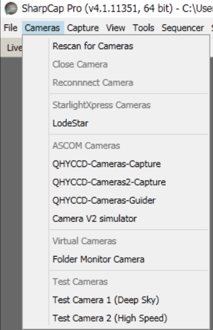 Cameras menu