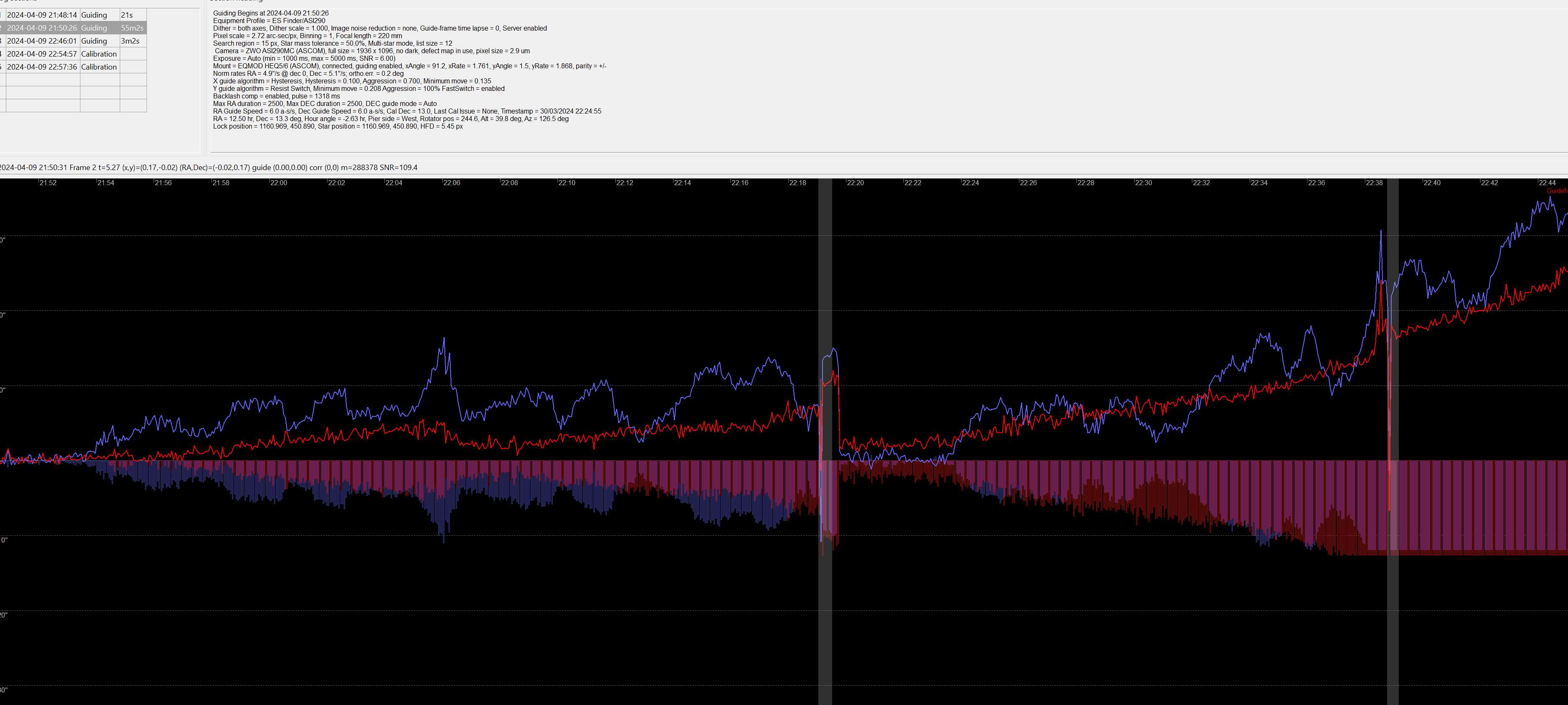 Screenshot of PHD2 Log Viewer - Section 2